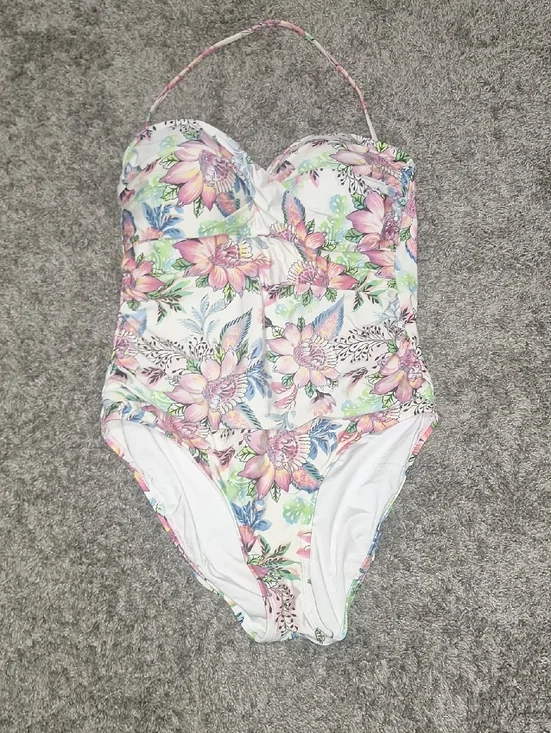 La Blanca Floral One-Piece Swimsuit - 12 - White Pink Blue - Picture 1 of 7